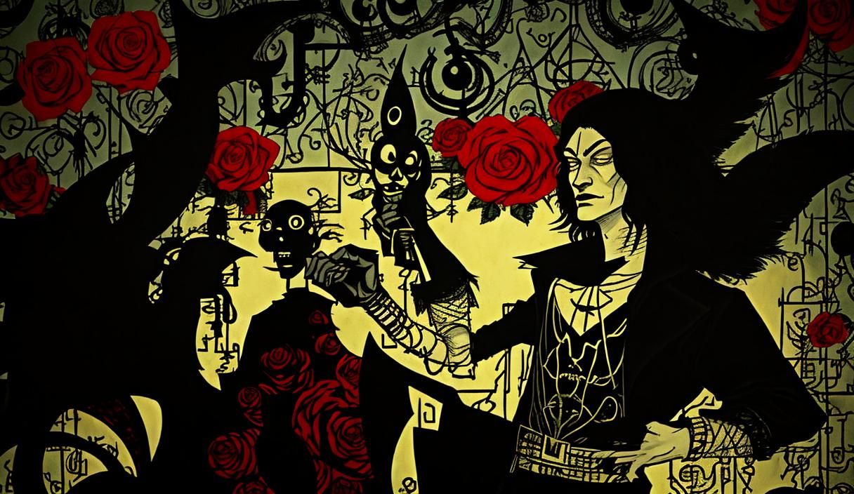 Surreal Afrofuturist Vampire Lovers in a Dark Fantasy Citysc...