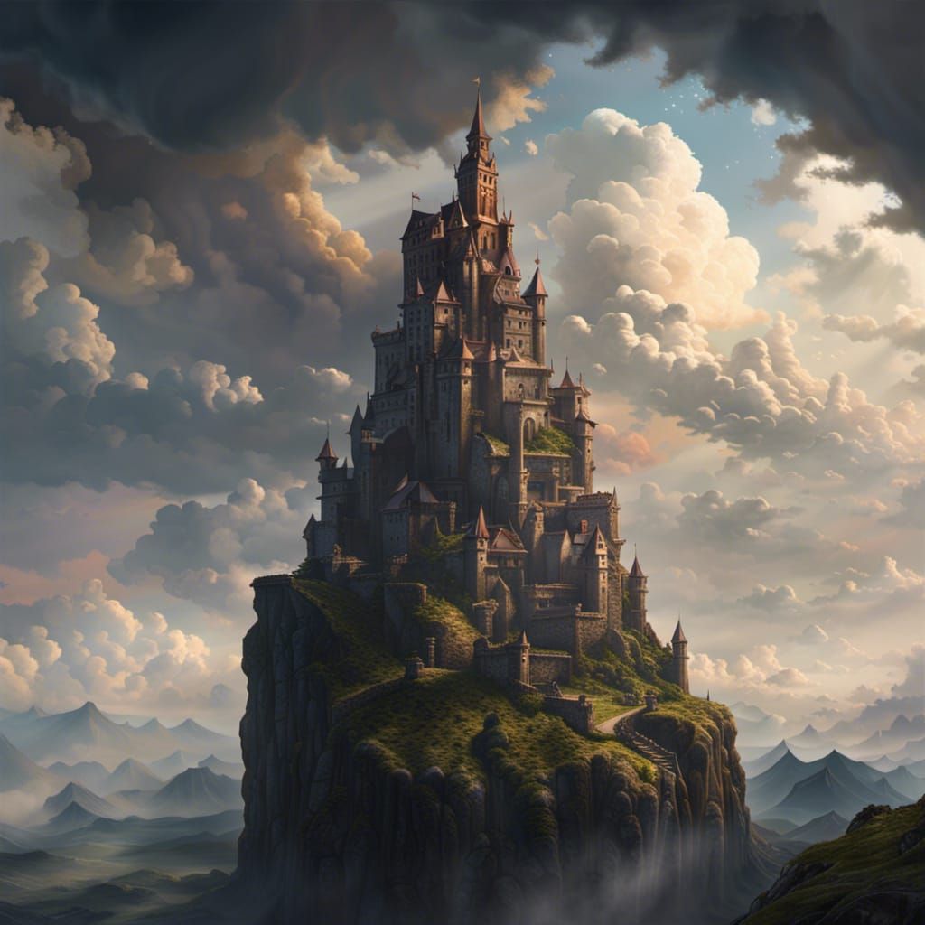 Epic Castle on Mountain, Dark Fantasy Art