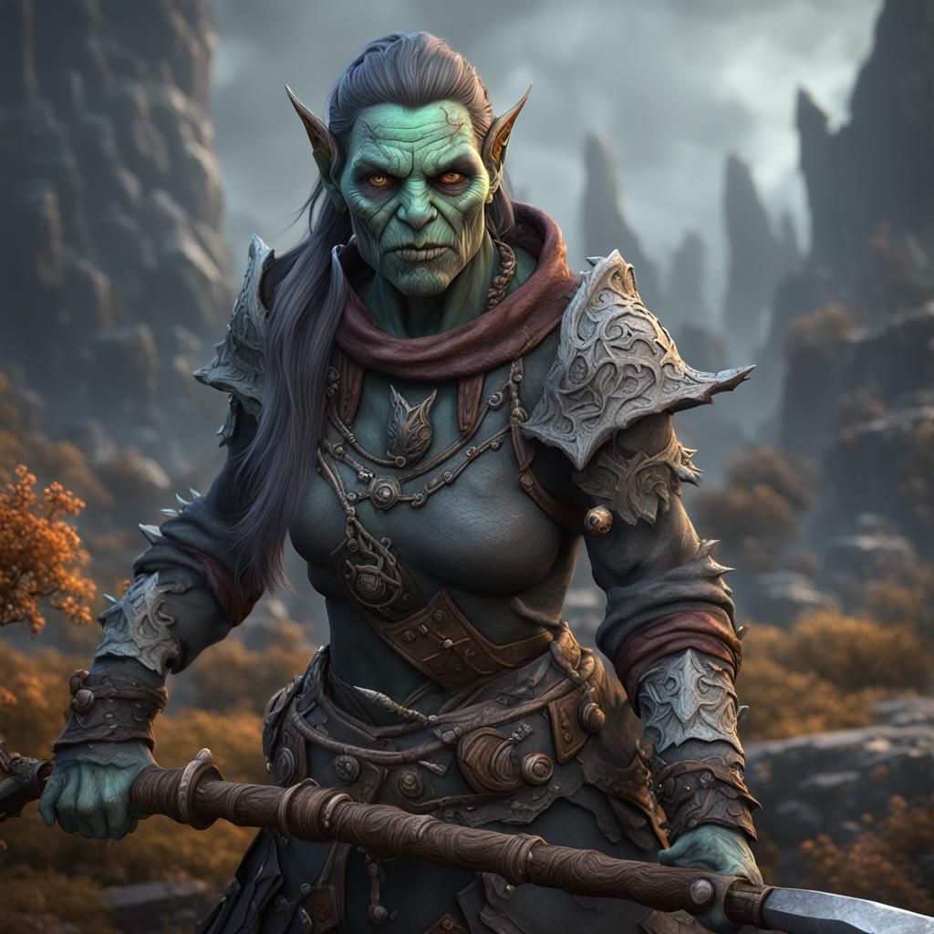 Fantasy Half-Orc Gravedigger in Detailed Matte Painting