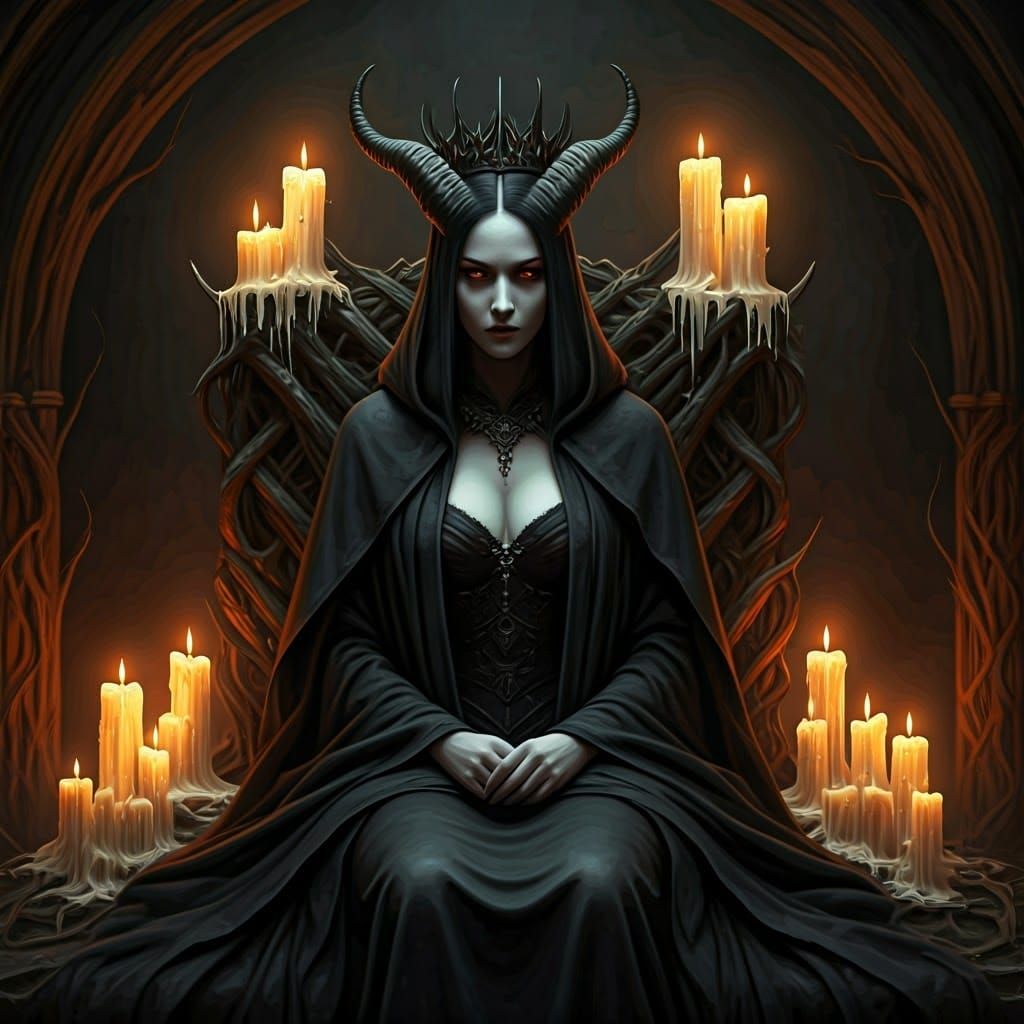 Dark Queen on Root Throne in Gothic Surrealism