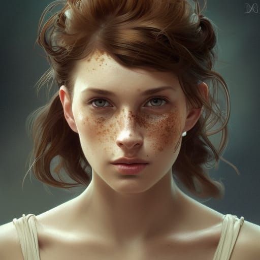 Freckled Woman Portrait in Hyperdetailed Lighting