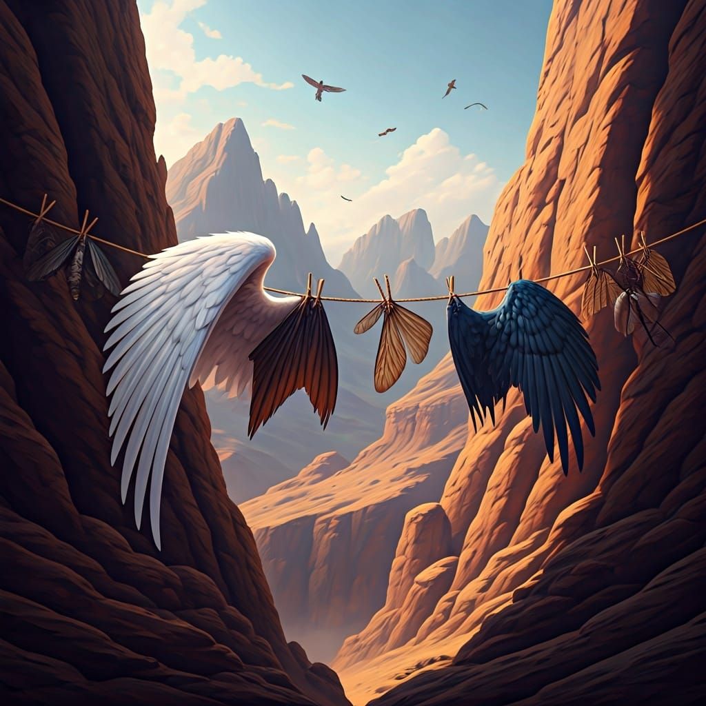 Wings on a Canyon Wash Line, Fantastical Art