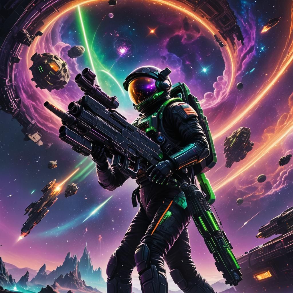 Astronaut in Galactic Battle, Sci-Fi Concept Art