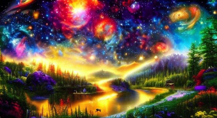 Surreal Cosmic Dreamscape in Vibrant Colors