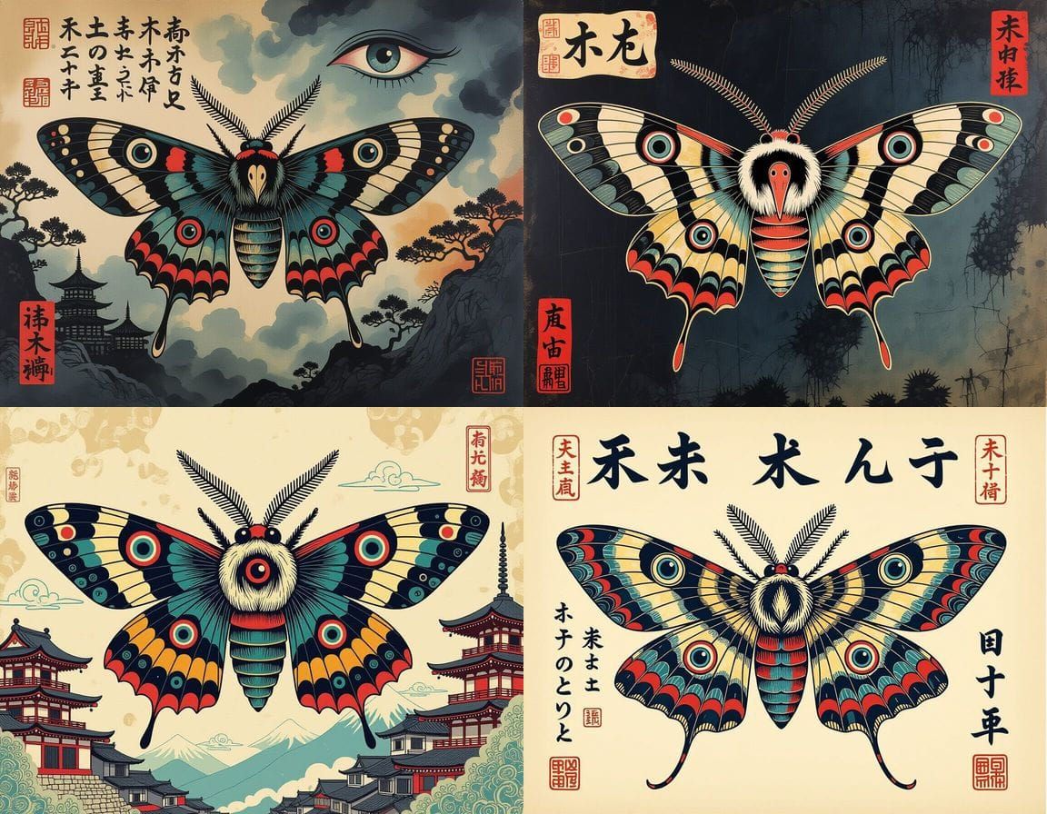 Mystical Mutant Creature in Japanese Collage Style
