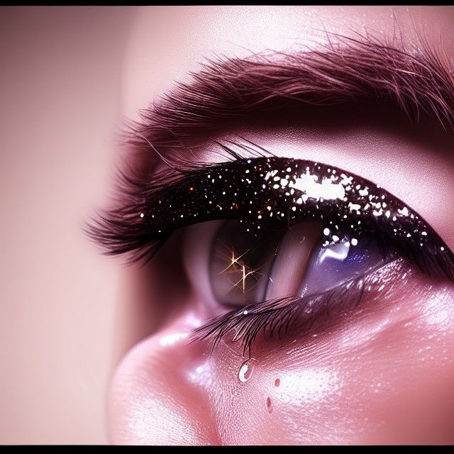 Woman Crying Sparkly Tears: Photorealistic Digital Art