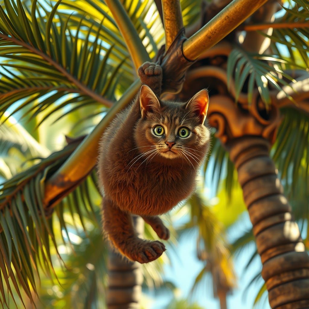 Brown Coconut Cat in Tropical Paradise