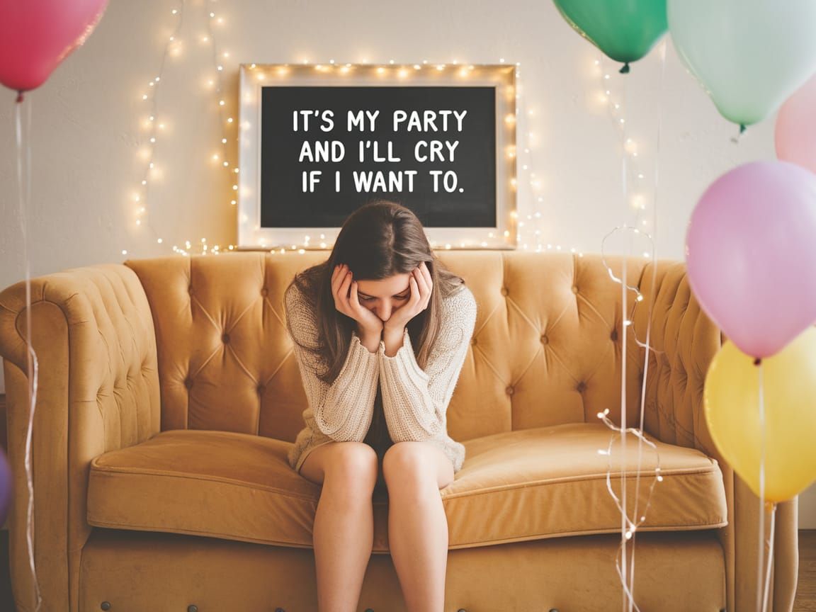 Young Woman Emotes in a Whimsical, Cozy Living Room