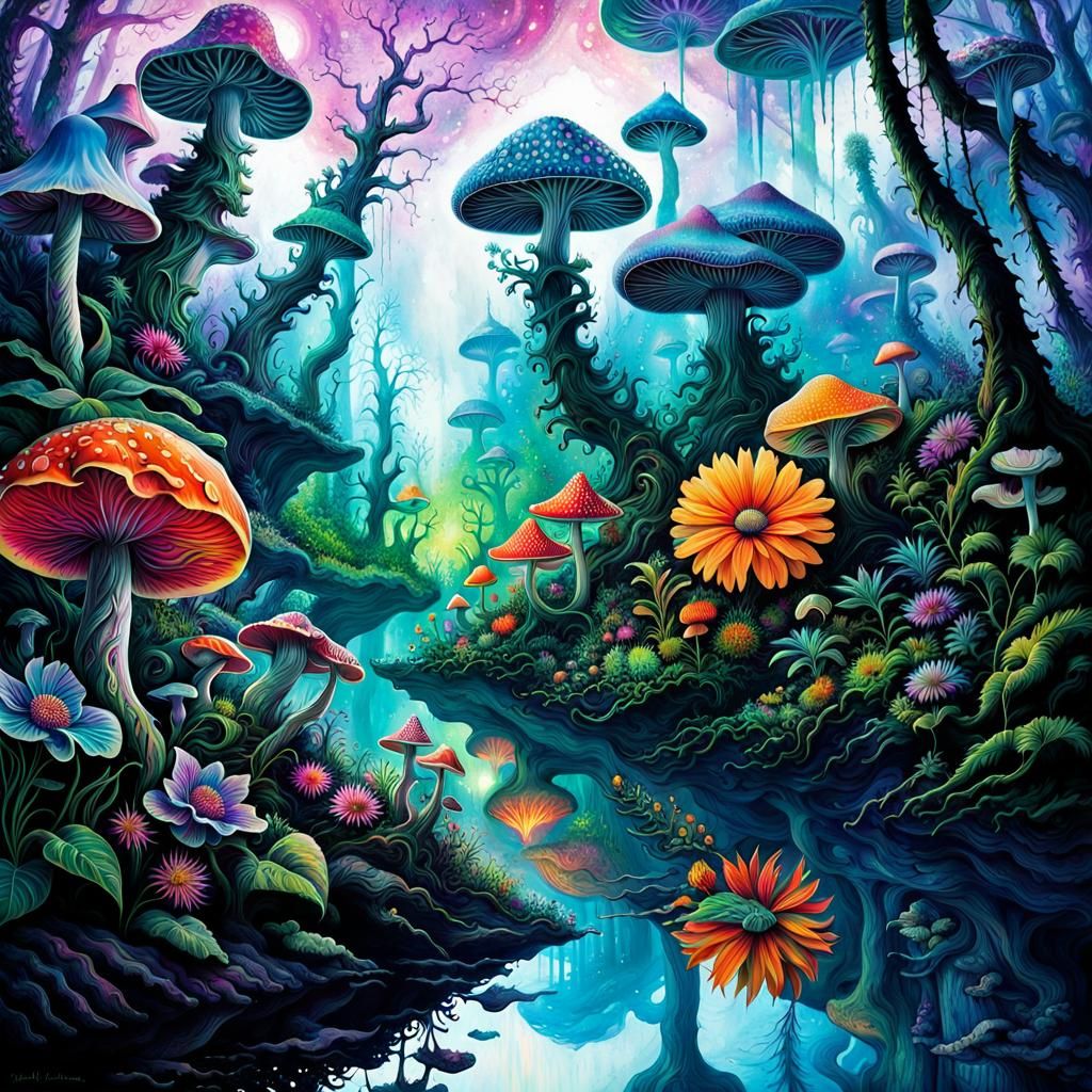 Psychedelic Mushroom Botanical Art