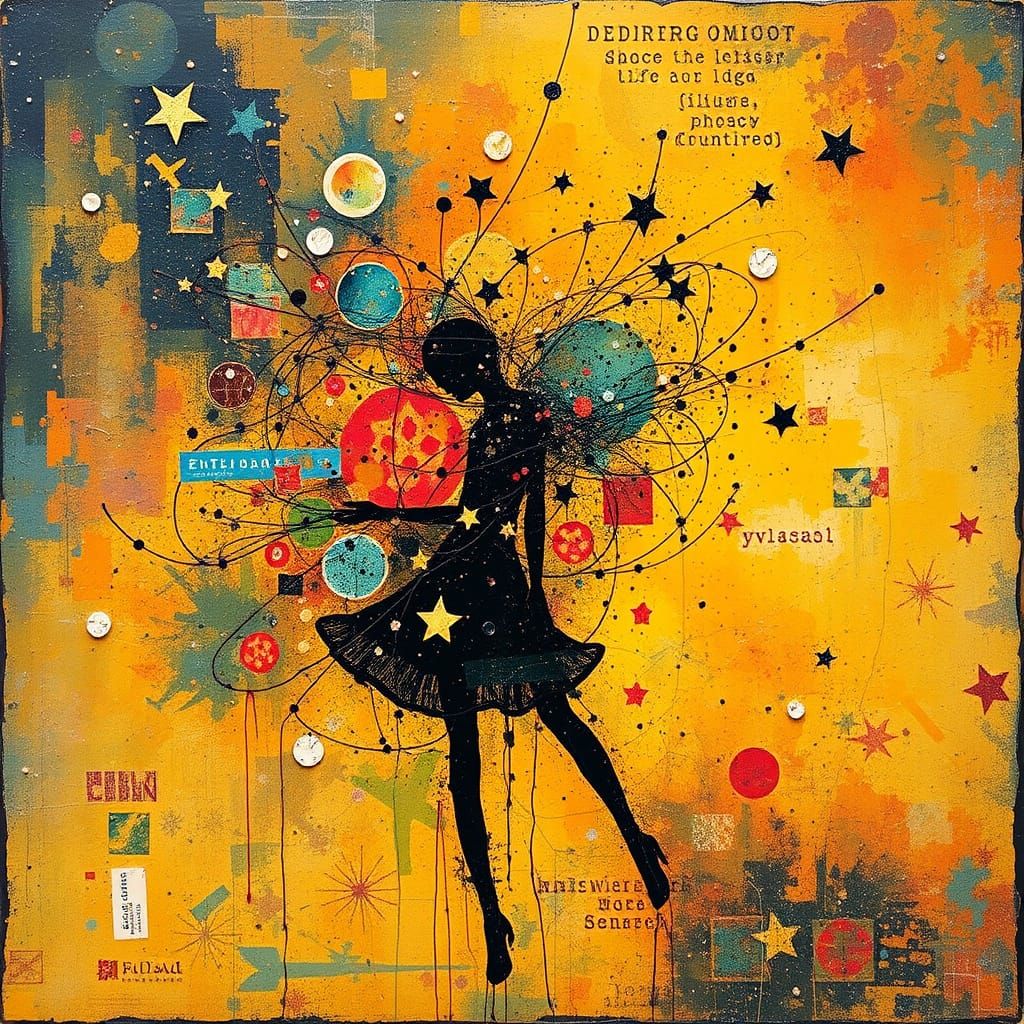 Stardust Entity in Vibrant Surreal Mixed Media