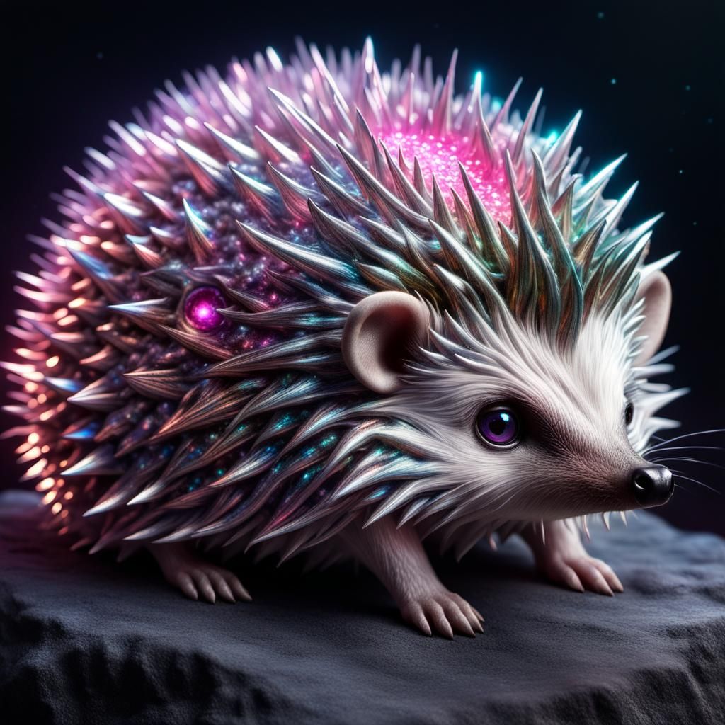 Cosmic Iridescent Hedgehog with Glowing Eyes