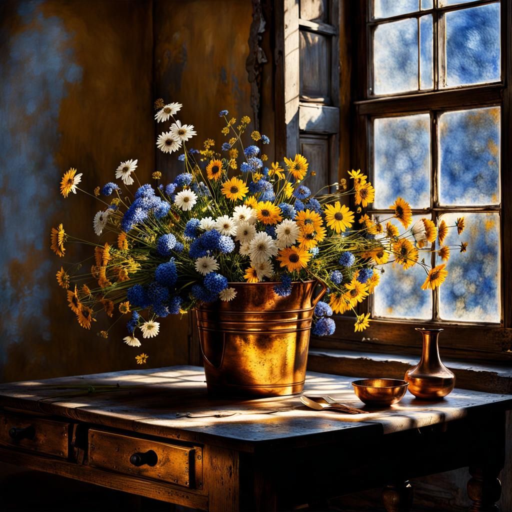 Dried Flowers Still Life in Magical Realism Style