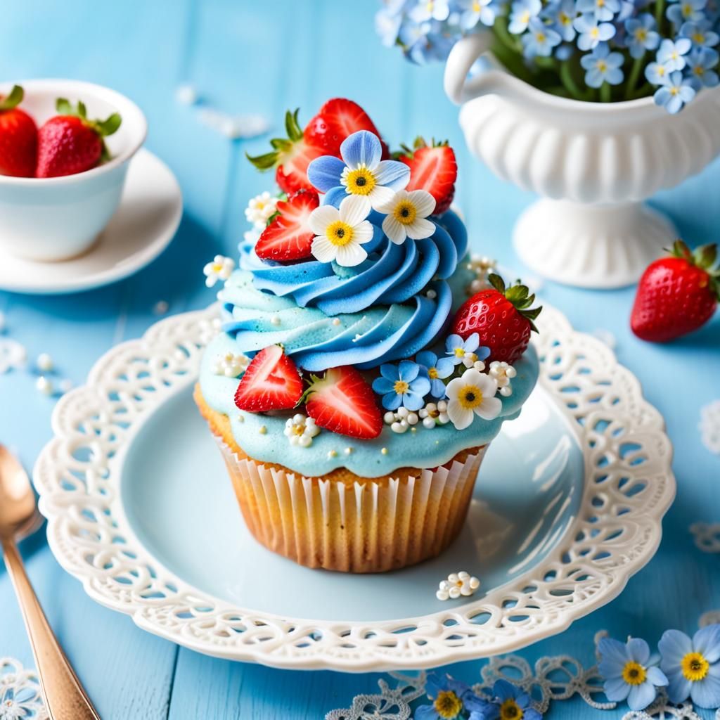 Beautiful Cupcake with Strawberry Flowers