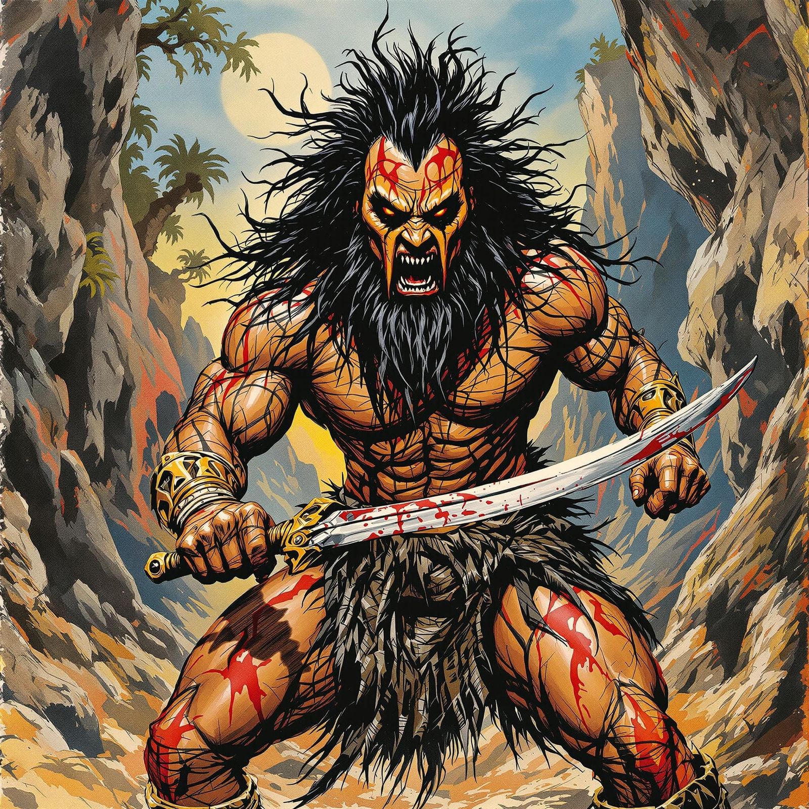Samoan Warrior in Tribal Combat Ready in Heavy Metal Style