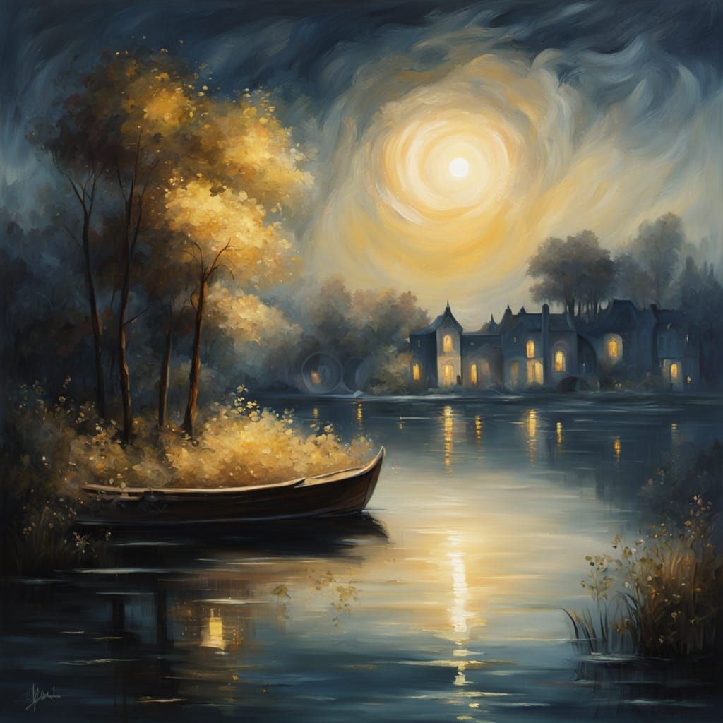 Baroque Moonlight Oil Painting of a Serene Place