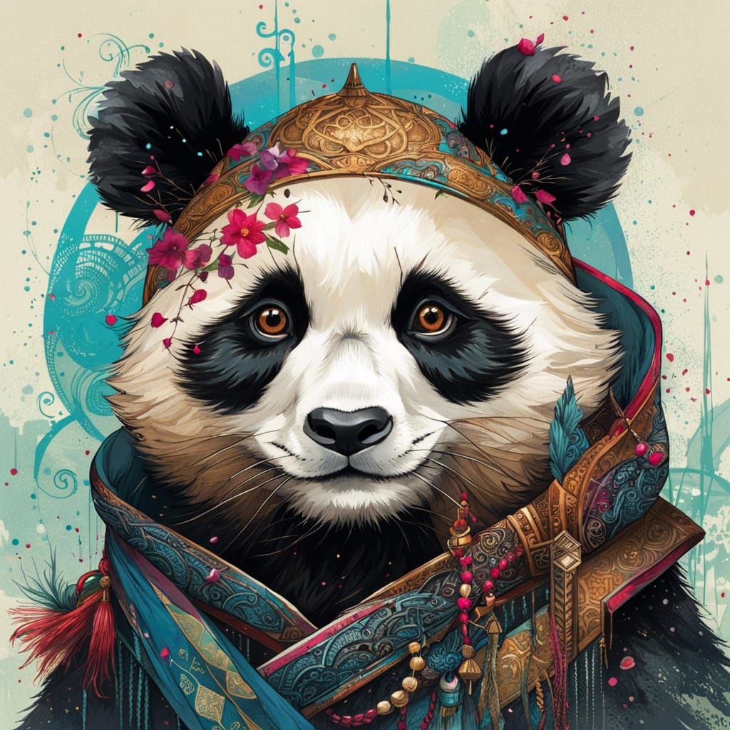 Adorable Panda Ninja Portrait in Detailed Style
