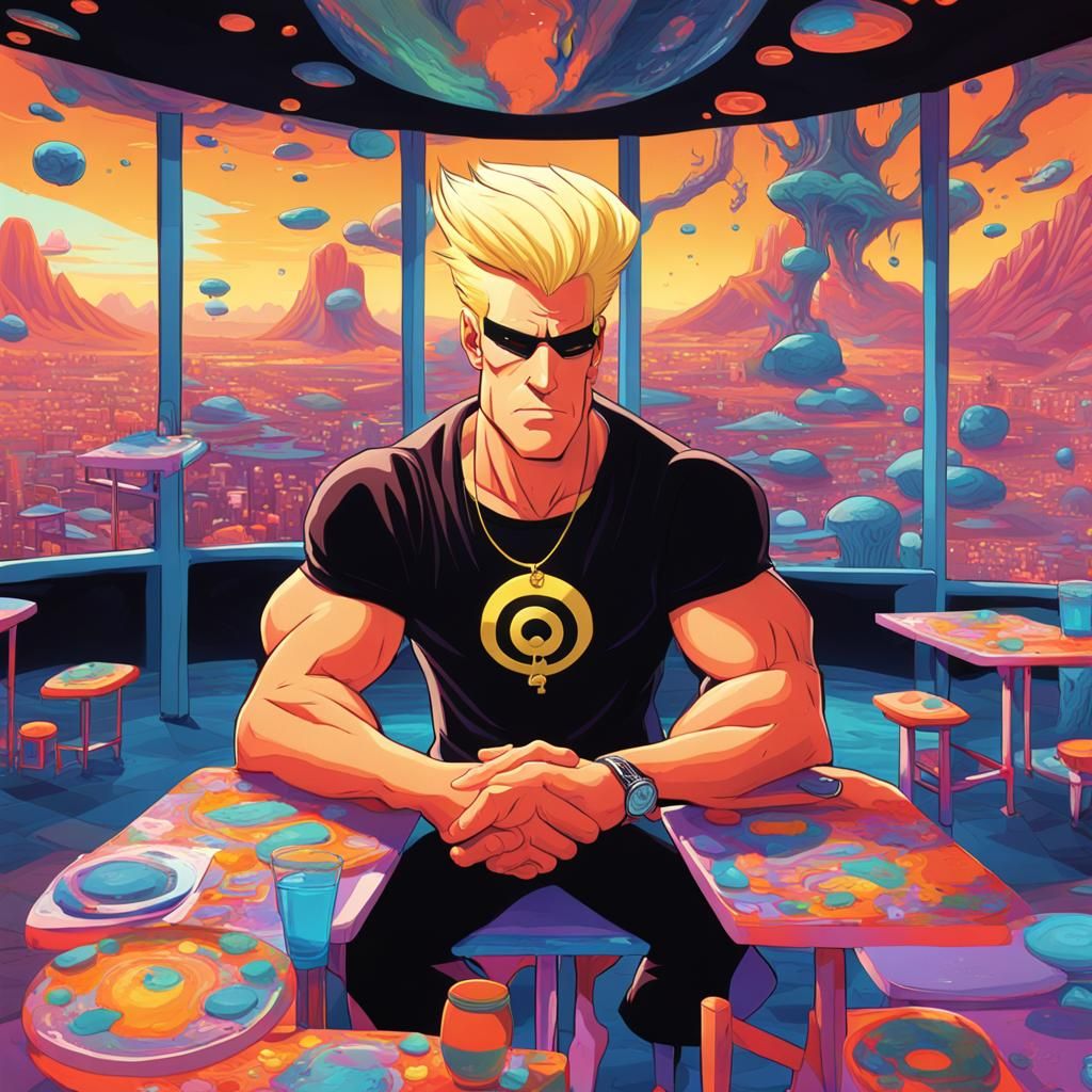 Blond Man in Psychedelic Scene: Hyperrealistic Art