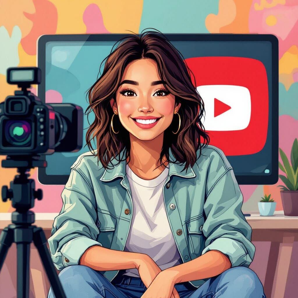 Person Promoting YouTube Channel in Digital Art Style