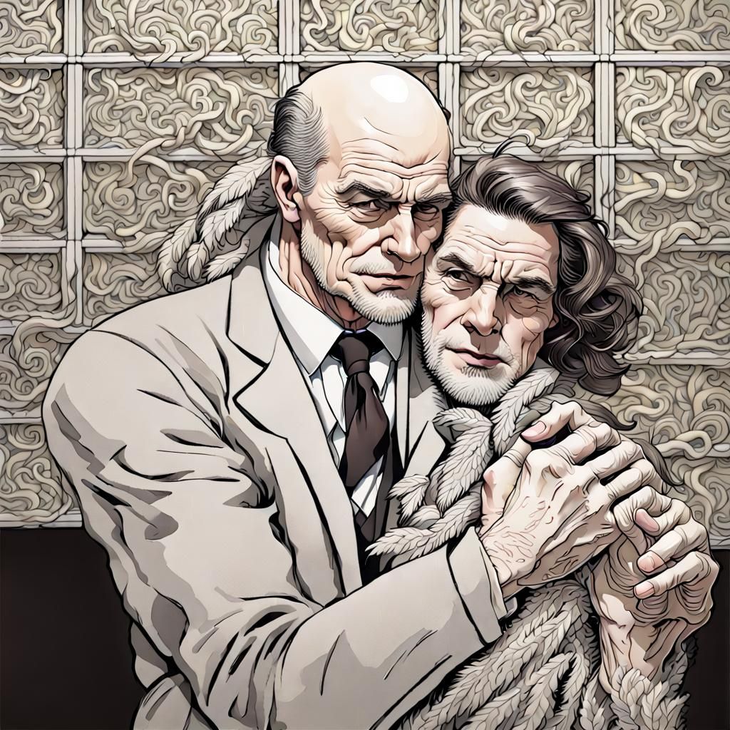 Superman kissing Lex Luthor. art deco hyperdetailed intricat...