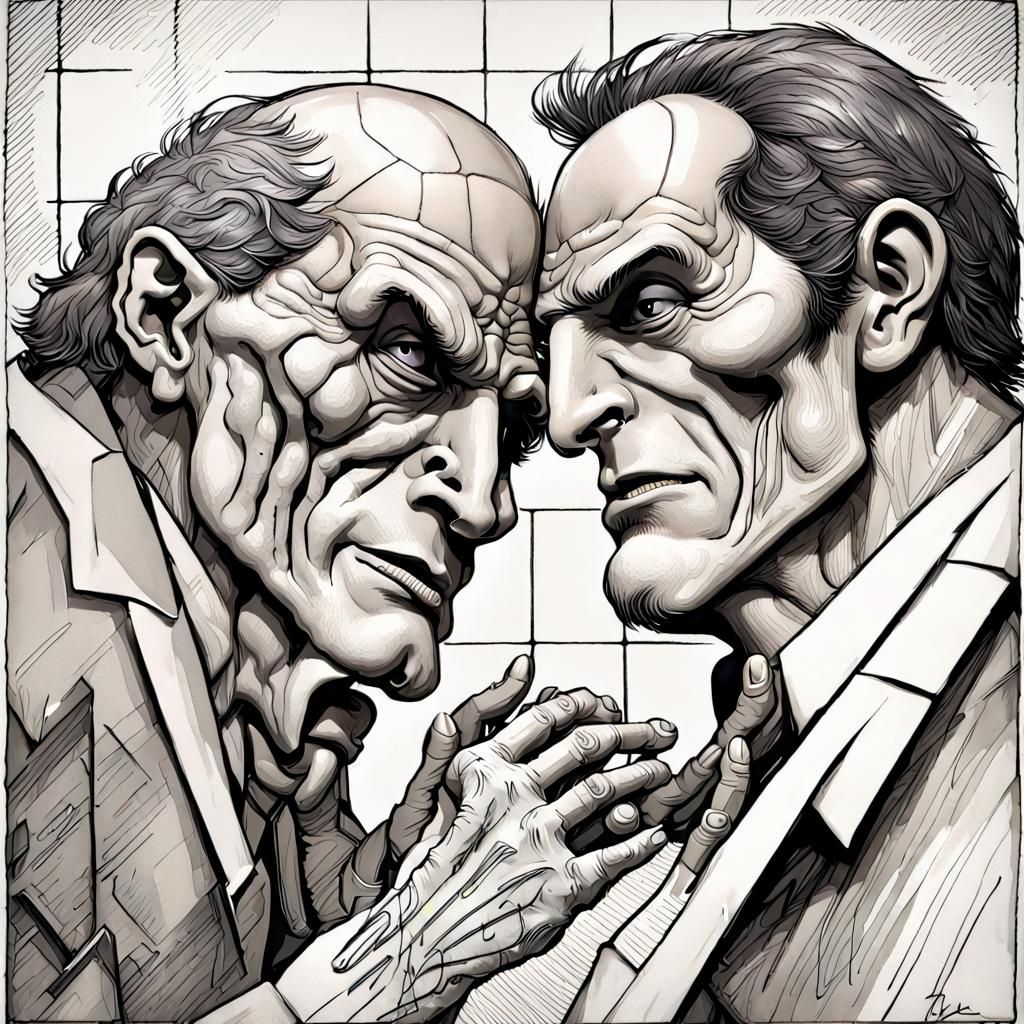 Superman kissing Lex Luthor. art deco hyperdetailed intricat...