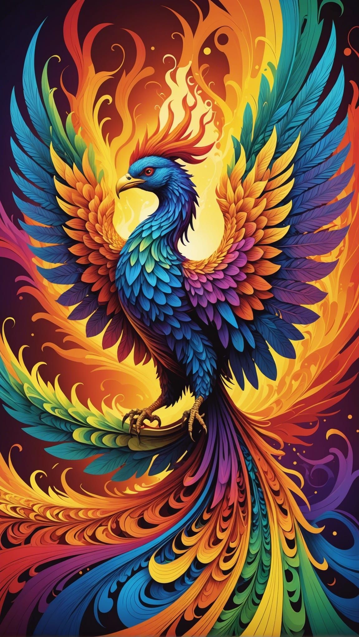 Rainbow Phoenix Rising: Abstract Fractal Art