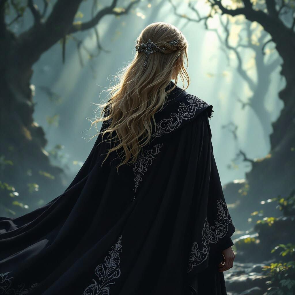 Mystical Forest Wanderer in Dark Fantasy Concept Art