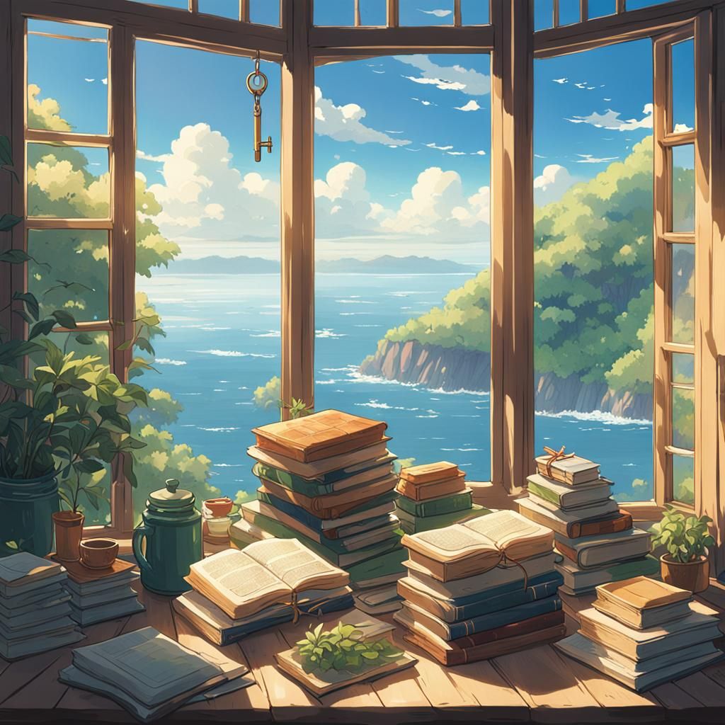 Books on Cottage Windowsill: Studio Ghibli Anime