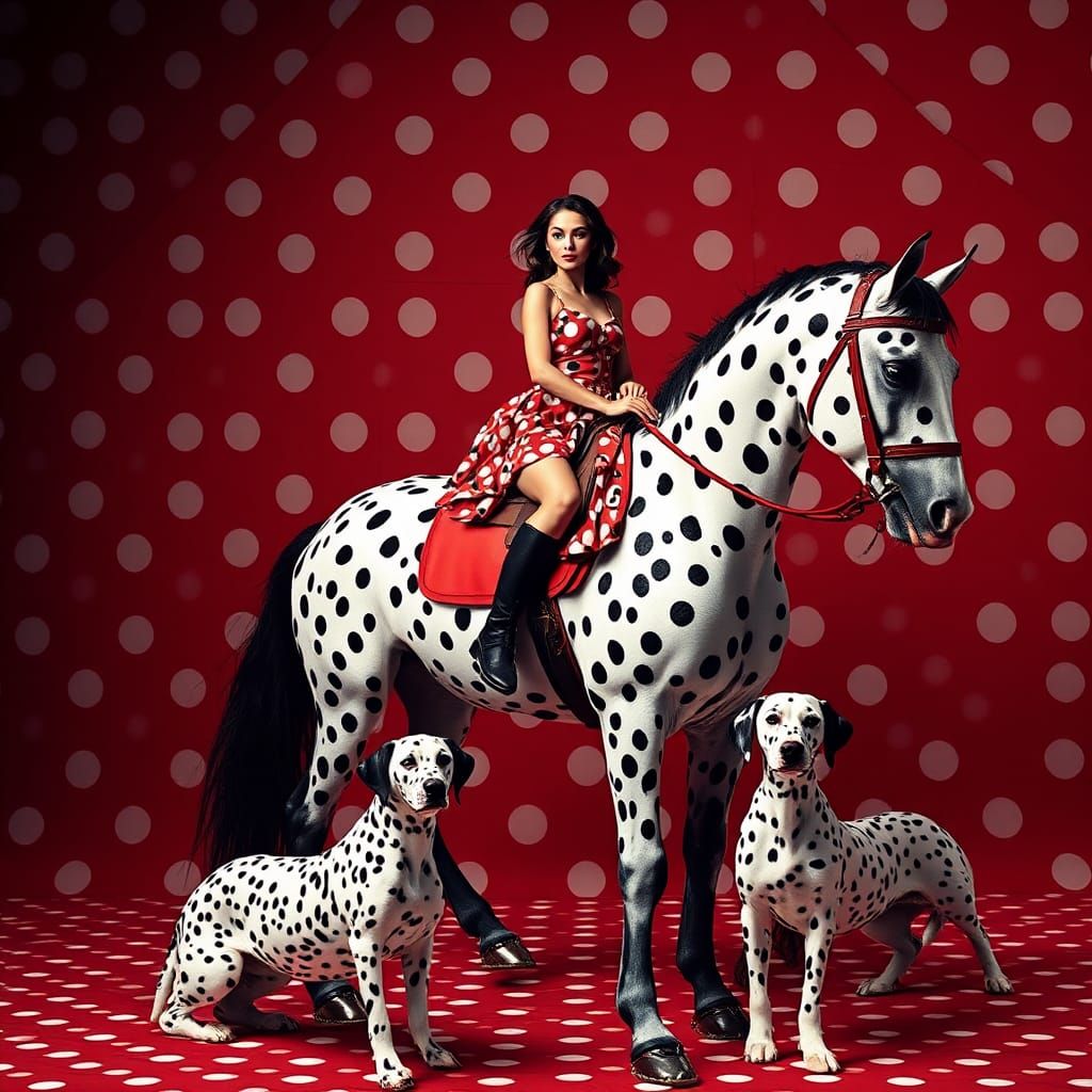 Supermodel on Horse with Polka Dots