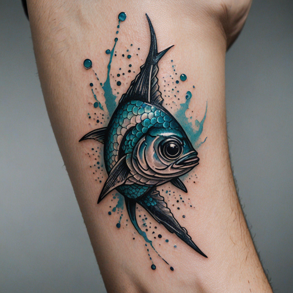 Surreal Tattoo Art of Sardine Scales in Turquoise and Silver