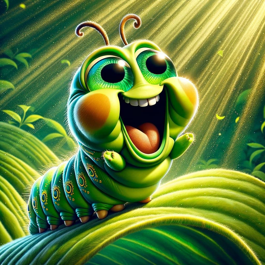 Cheerful Cartoon Caterpillar in Sunny Garden
