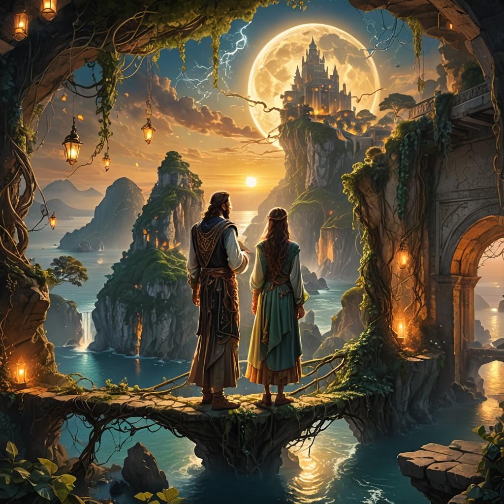 Fantasy Scene of Ancient Culture in Magical Light