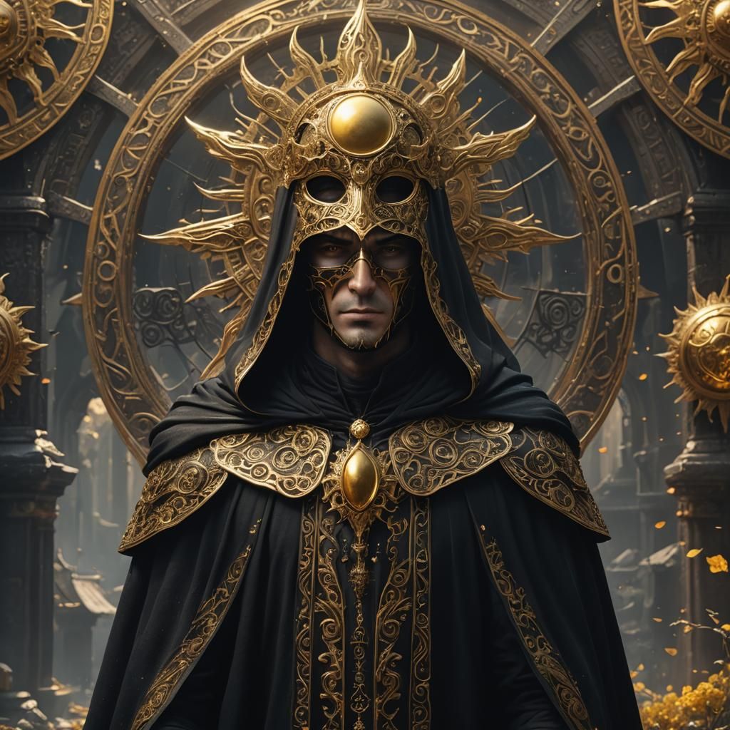 Black and Gold Sun Mask in Cloak