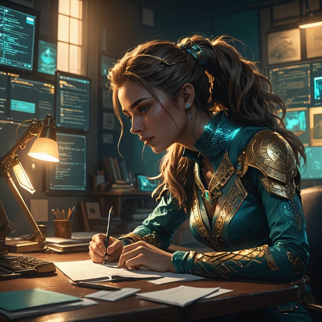 Girl at Desk in Digital Fantasy Art