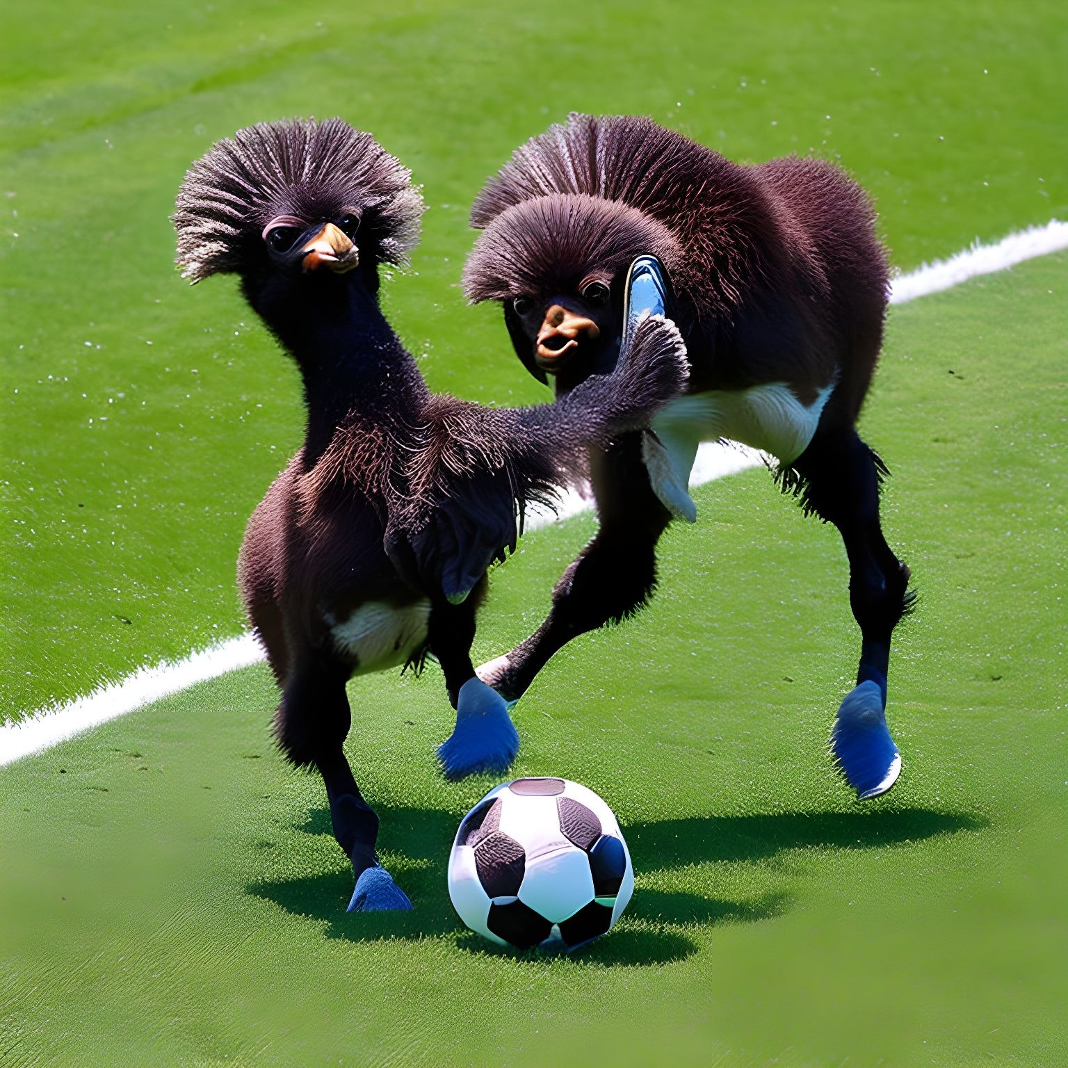 Ostriches Playing Football in a Humorous Scene