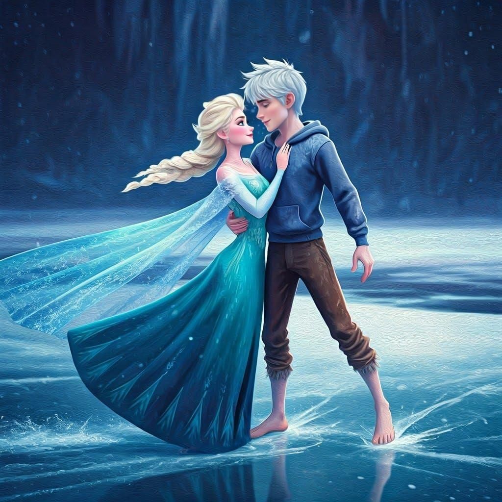 Elsa and Jack Frost: Ice Skating Gouache Painting