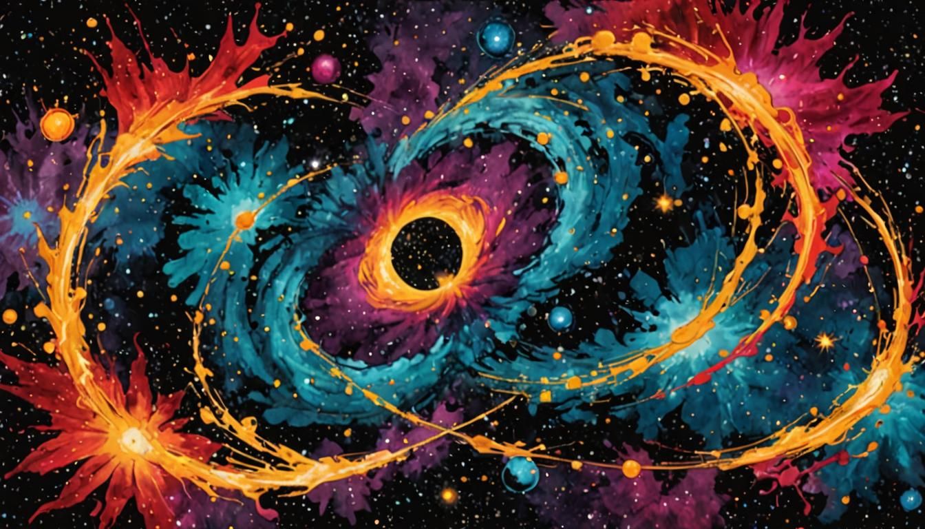 Ink Splatter Cosmos Orbiting Black Hole