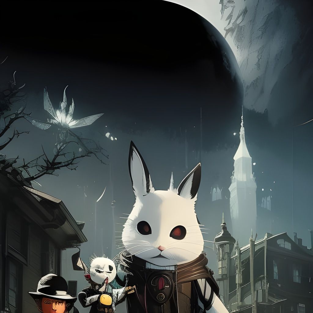 Mysterious White Rabbit in a Surreal Town