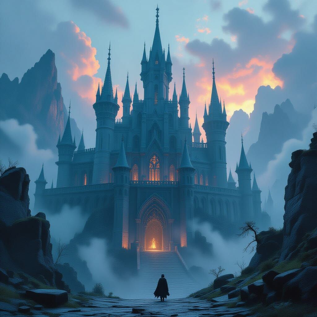 Mystical Demon Castle in Matte Painting Style