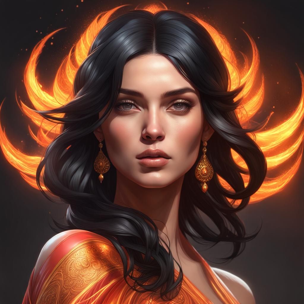 Fiery Goddess Portrait in Hyperdetailed Concept Art