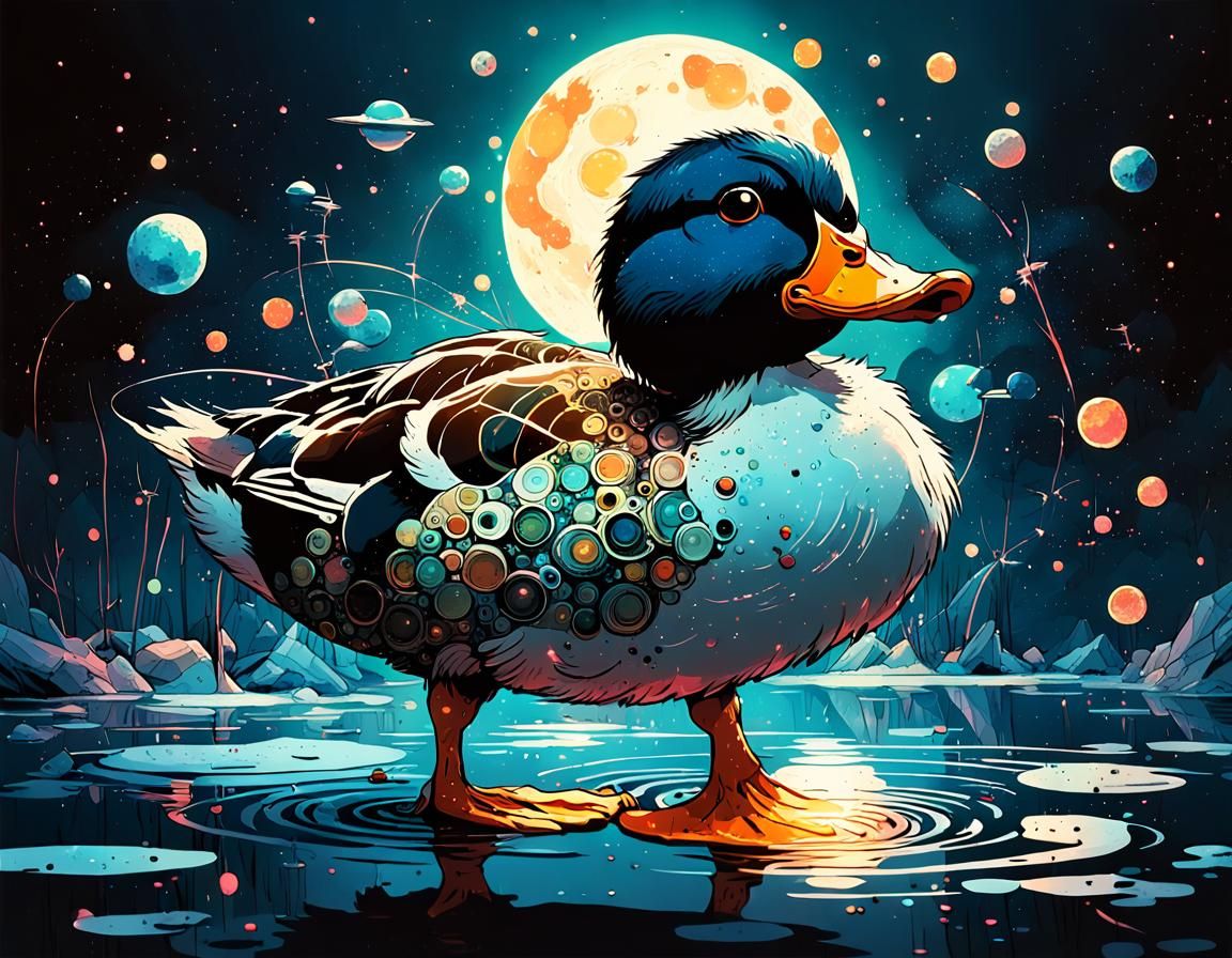 Duck Constellation with Glowing Eyes in Anime Space