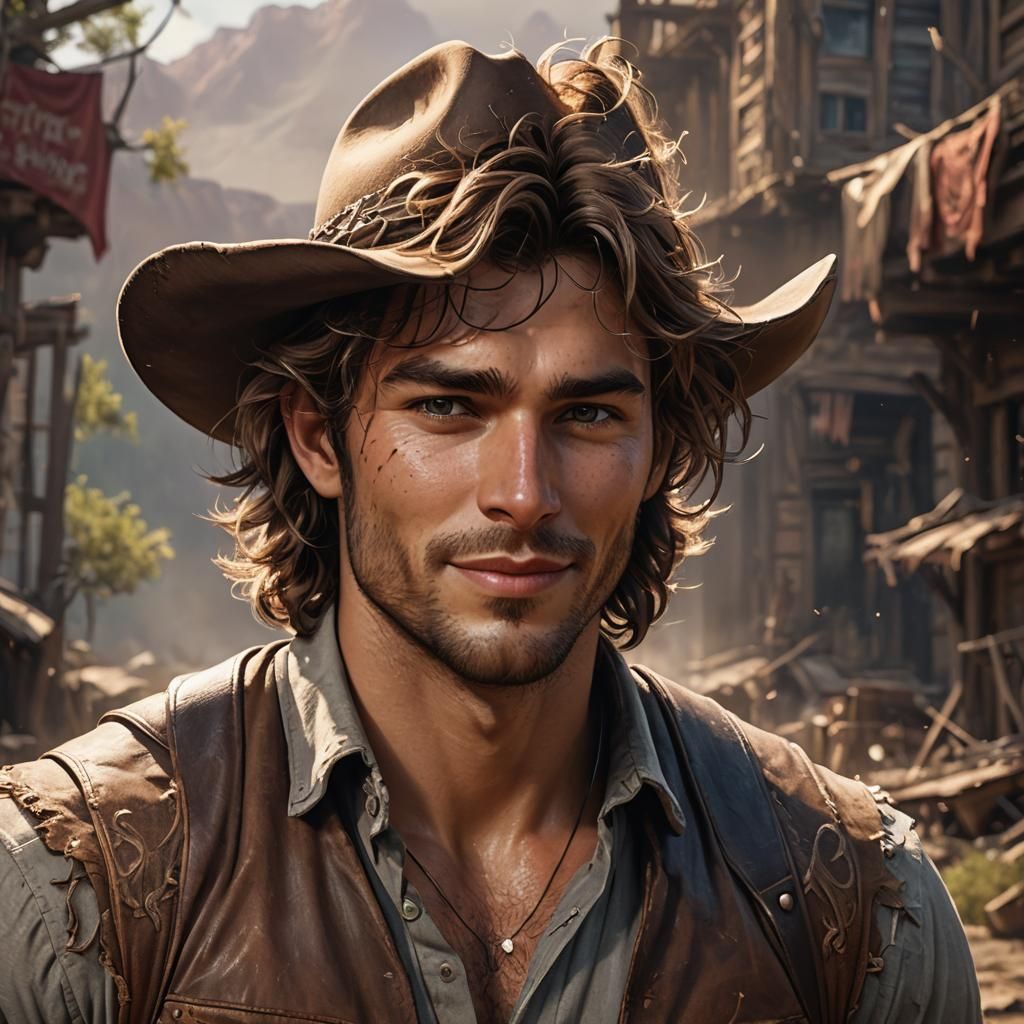 Fantasy Cowboy with Hazel Eyes and Dimples