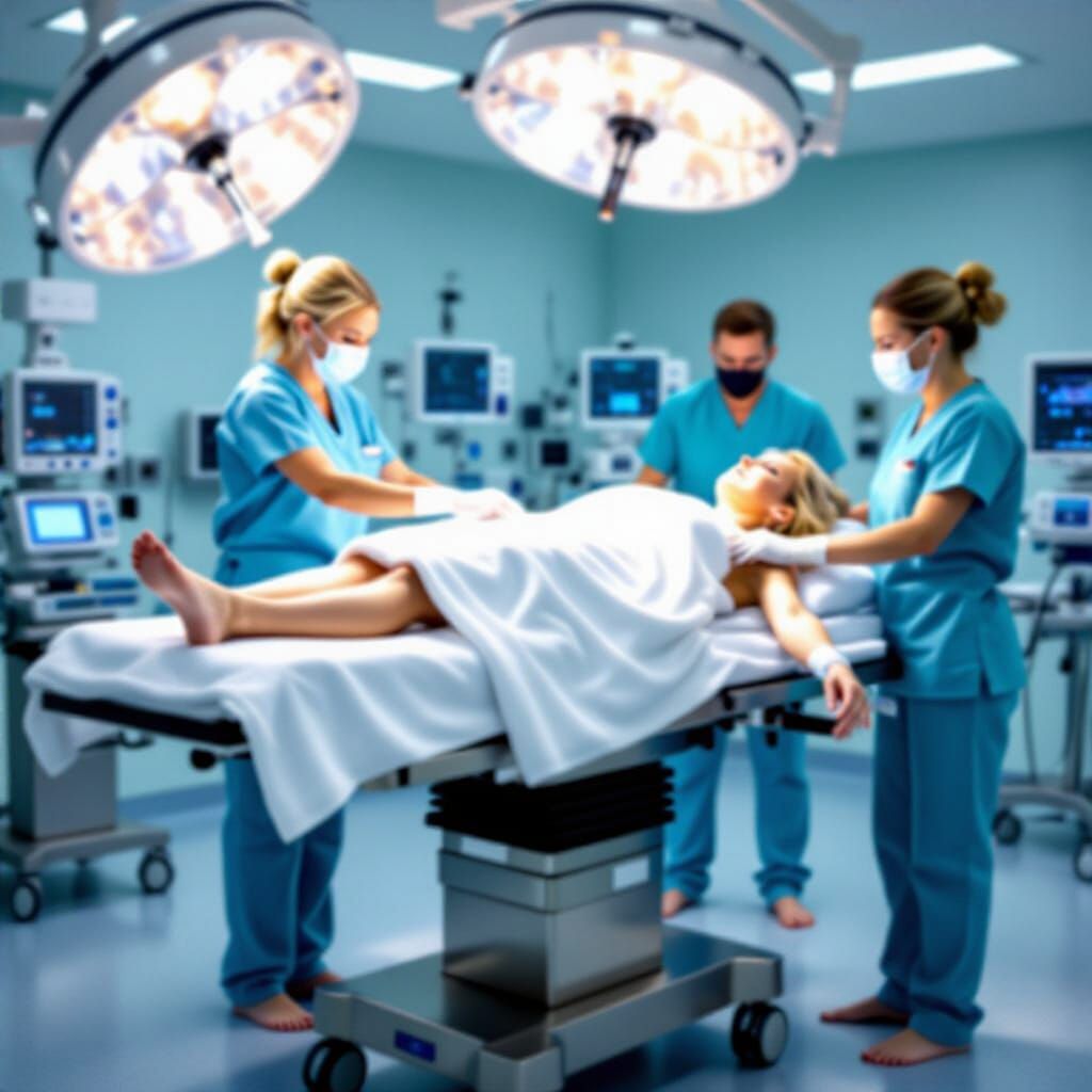 Woman on Surgical Table in Hospital Operating Theatre