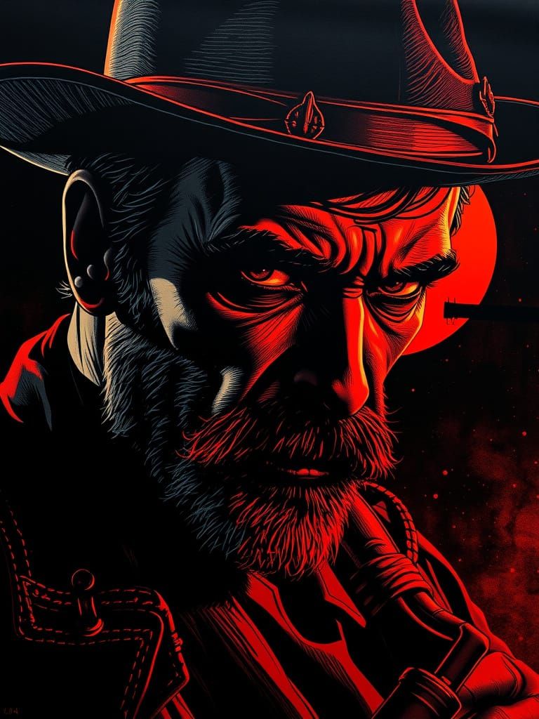 Django's Intimidating Gaze, in a Hyperdetailed, Crosshatched...