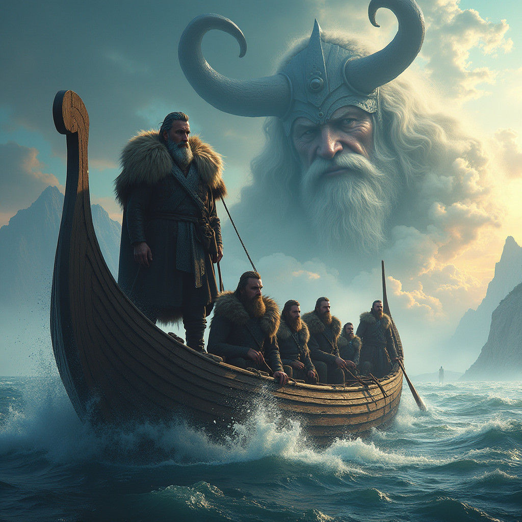 Leif Erikson Sails Under Odin's Watch