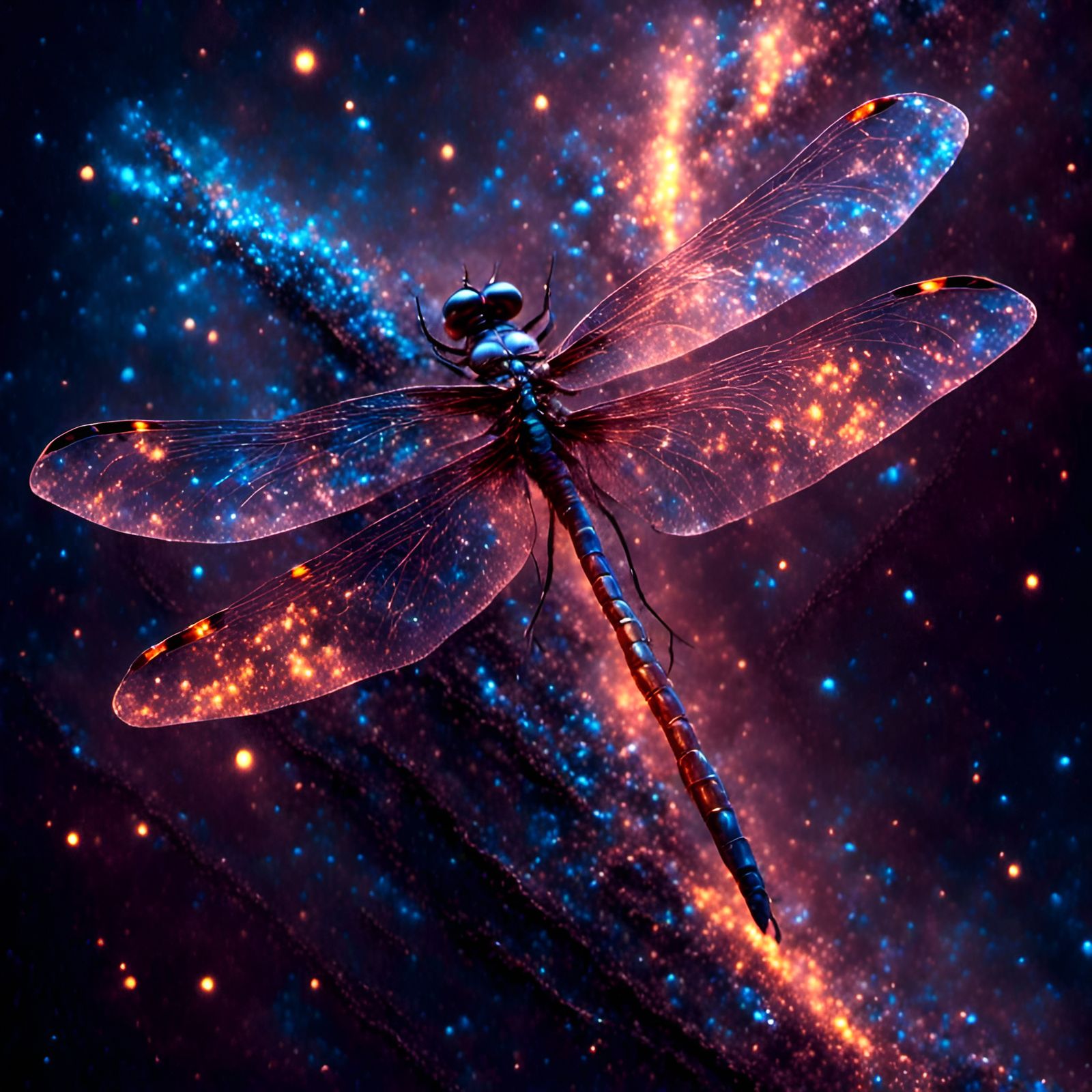 Photorealistic Dragonfly with Glowing Wings and Lightning
