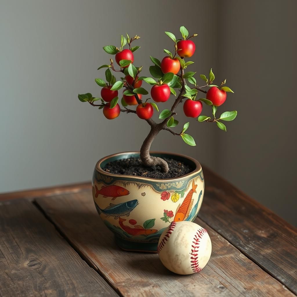 Apple Bonsai Tree with Baseball, Kusama Style
