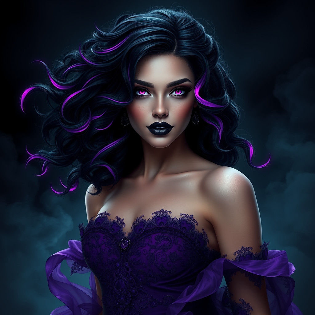 Purple-Streaked Woman in Night Shadows: Digital Matte Painti...