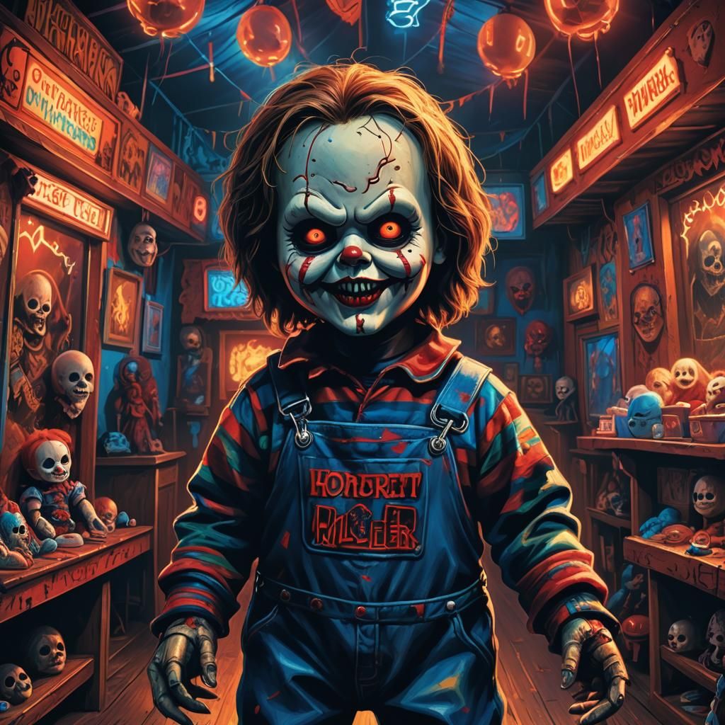 Ghostface as Chucky in Eerie Carnival Funhouse