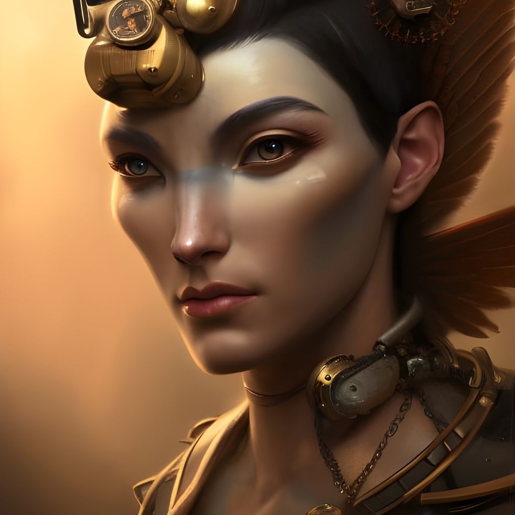 Steampunk Sphinx Portrait in Dark Fantasy Style