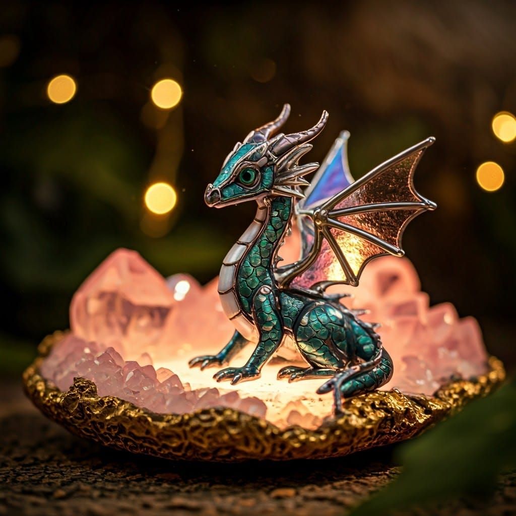 Surreal Fantasy Dragon Amidst Crystal Cavern